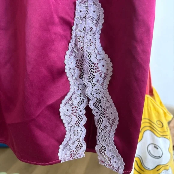 Victoria's Secret Magenta Satin Lace Trim Chemise - Picture 3 of 7
